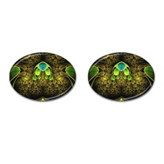 Beautiful Gold And Green Fractal Peacock Feathers Cufflinks (oval) by jayaprime