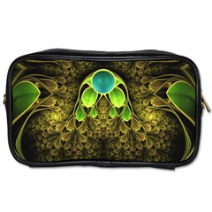 Beautiful Gold And Green Fractal Peacock Feathers Toiletries Bags by jayaprime