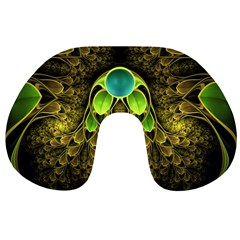 Beautiful Gold And Green Fractal Peacock Feathers Travel Neck Pillows by jayaprime