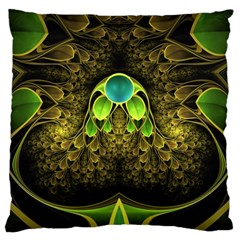 Beautiful Gold And Green Fractal Peacock Feathers Standard Flano Cushion Case (one Side) by jayaprime