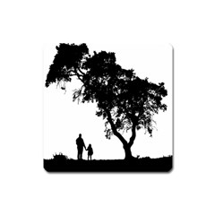 Black Father Daughter Natural Hill Square Magnet