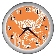 Animals Dinosaur Ancient Times Wall Clocks (silver)  by Mariart