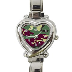 Camuflage Flag Green Purple Grey Heart Italian Charm Watch