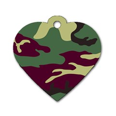 Camuflage Flag Green Purple Grey Dog Tag Heart (one Side)