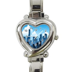 City Building Blue Sky Heart Italian Charm Watch by Mariart