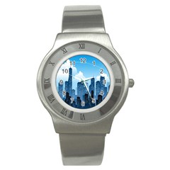 City Building Blue Sky Stainless Steel Watch