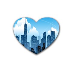 City Building Blue Sky Rubber Coaster (heart)  by Mariart