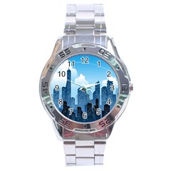 City Building Blue Sky Stainless Steel Analogue Watch