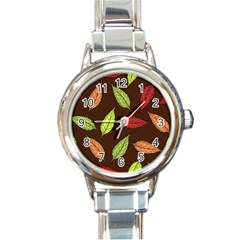 Autumn Leaves Pattern Round Italian Charm Watch