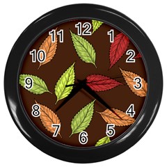 Autumn Leaves Pattern Wall Clocks (Black)