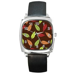 Autumn Leaves Pattern Square Metal Watch