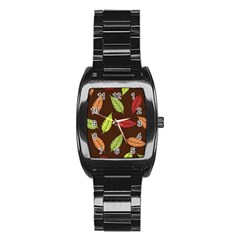 Autumn Leaves Pattern Stainless Steel Barrel Watch