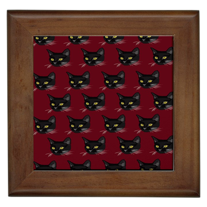 Face Cat Animals Red Framed Tiles