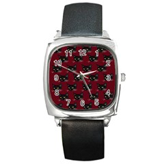 Face Cat Animals Red Square Metal Watch by Mariart