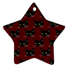 Face Cat Animals Red Star Ornament (two Sides)