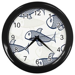 Fish Graphic Flooring Blue Seaworld Swim Water Wall Clocks (Black)