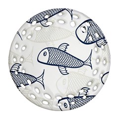 Fish Graphic Flooring Blue Seaworld Swim Water Round Filigree Ornament (Two Sides)