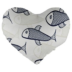 Fish Graphic Flooring Blue Seaworld Swim Water Large 19  Premium Heart Shape Cushions