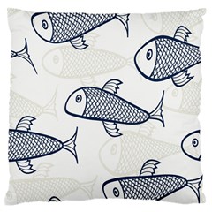 Fish Graphic Flooring Blue Seaworld Swim Water Large Flano Cushion Case (Two Sides)