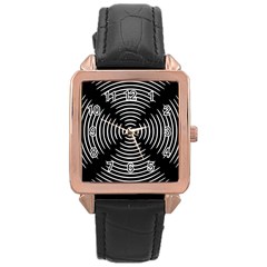 Gold Wave Seamless Pattern Black Hole Rose Gold Leather Watch 