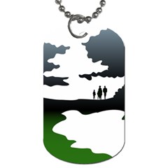 Landscape Silhouette Clipart Kid Abstract Family Natural Green White Dog Tag (two Sides)