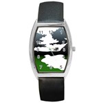 Landscape Silhouette Clipart Kid Abstract Family Natural Green White Barrel Style Metal Watch Front