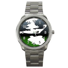 Landscape Silhouette Clipart Kid Abstract Family Natural Green White Sport Metal Watch