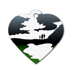 Landscape Silhouette Clipart Kid Abstract Family Natural Green White Dog Tag Heart (one Side) by Mariart
