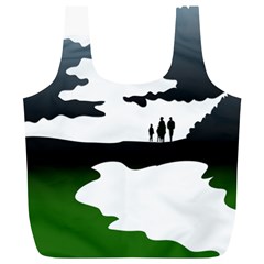 Landscape Silhouette Clipart Kid Abstract Family Natural Green White Full Print Recycle Bags (l) 