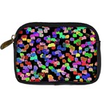 Colorful paint strokes on a black background                           Digital Camera Leather Case Front