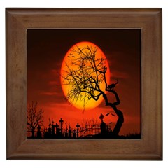 Helloween Midnight Graveyard Silhouette Framed Tiles by Mariart