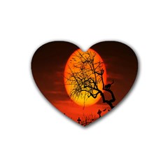 Helloween Midnight Graveyard Silhouette Rubber Coaster (heart)  by Mariart