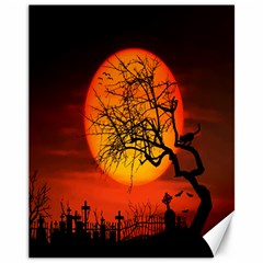 Helloween Midnight Graveyard Silhouette Canvas 11  X 14  