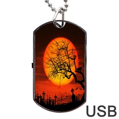 Helloween Midnight Graveyard Silhouette Dog Tag Usb Flash (one Side) by Mariart