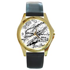 Ink Splatter Texture Round Gold Metal Watch by Mariart