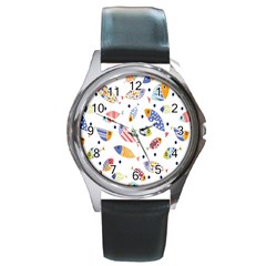 Love Fish Seaworld Swim Blue White Sea Water Cartoons Rainbow Round Metal Watch by Mariart