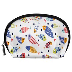 Love Fish Seaworld Swim Blue White Sea Water Cartoons Rainbow Accessory Pouches (large)  by Mariart