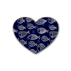 Love Fish Seaworld Swim Blue White Sea Water Cartoons Rubber Coaster (heart)  by Mariart