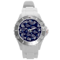 Love Fish Seaworld Swim Blue White Sea Water Cartoons Round Plastic Sport Watch (l) by Mariart