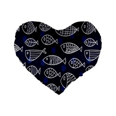 Love Fish Seaworld Swim Blue White Sea Water Cartoons Standard 16  Premium Flano Heart Shape Cushions