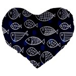 Love Fish Seaworld Swim Blue White Sea Water Cartoons Large 19  Premium Flano Heart Shape Cushions Back