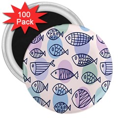 Love Fish Seaworld Swim Blue White Sea Water Cartoons Rainbow Polka Dots 3  Magnets (100 Pack)