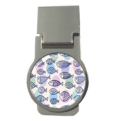 Love Fish Seaworld Swim Blue White Sea Water Cartoons Rainbow Polka Dots Money Clips (round) 