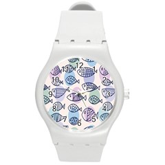 Love Fish Seaworld Swim Blue White Sea Water Cartoons Rainbow Polka Dots Round Plastic Sport Watch (m) by Mariart