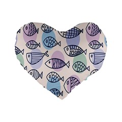 Love Fish Seaworld Swim Blue White Sea Water Cartoons Rainbow Polka Dots Standard 16  Premium Flano Heart Shape Cushions