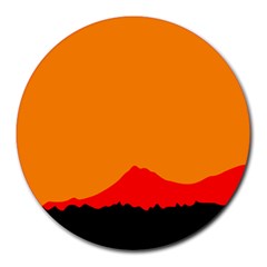 Mountains Natural Orange Red Black Round Mousepads