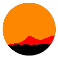 Mountains Natural Orange Red Black Magnet 5  (round)