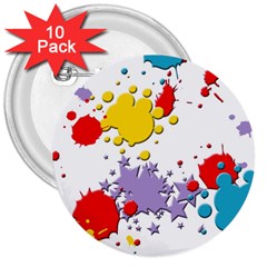 Paint Splash Rainbow Star 3  Buttons (10 Pack) 