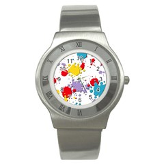 Paint Splash Rainbow Star Stainless Steel Watch by Mariart