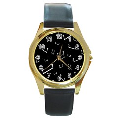 Pit White Black Sign Pattern Round Gold Metal Watch by Mariart